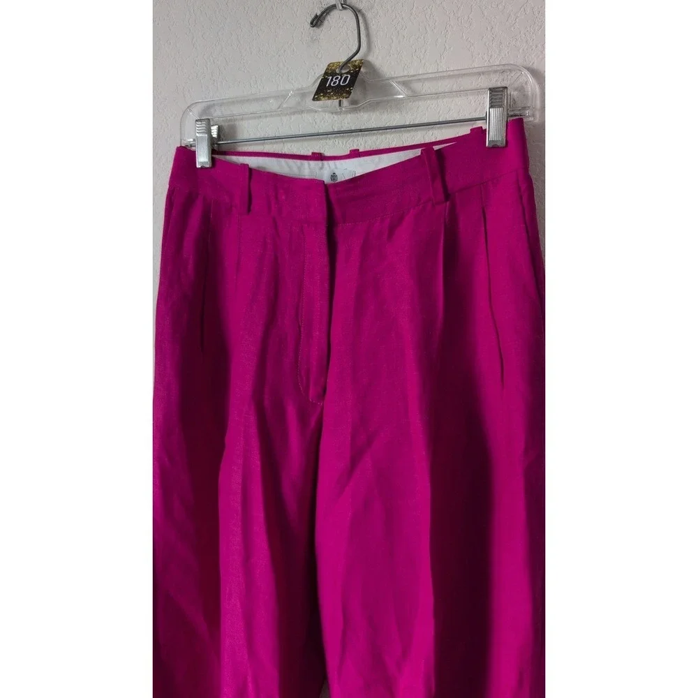 Aritzia Babaton Pleated Linen Pant Agency Eros Hot Pink Career Chic Boss Size 4